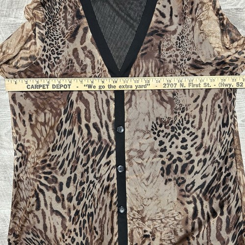 Chicos Animal Print Strickjacke Damen Größe 2 durchsichtig Knopf Mob Frau Gepard Lagenlook - Bild 15 von 19