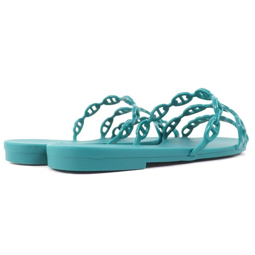 HERMES Women's Chaine d'Ancre Sandals Size 35 Rubber Green Logo Authentic Japan - Picture 6 of 10