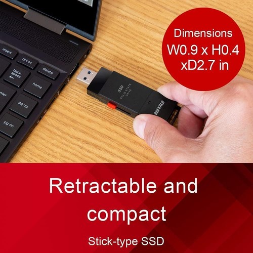 SSD Externo BUFFALO 1 TB - Hasta 600 MB/s - USB-C - USB-A - USB 1 TB, Negro - Imagen 5 de 8