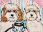 13 x 19 Art Print Cockapoo drinking Coffee Dog Collectible Signed Artist Ksams