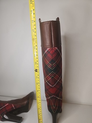 Vtg Burberry Knee High Boots Women Sz US 6 Eur 36.5 Brown w Rare Red Plaid Italy - Picture 7 of 16