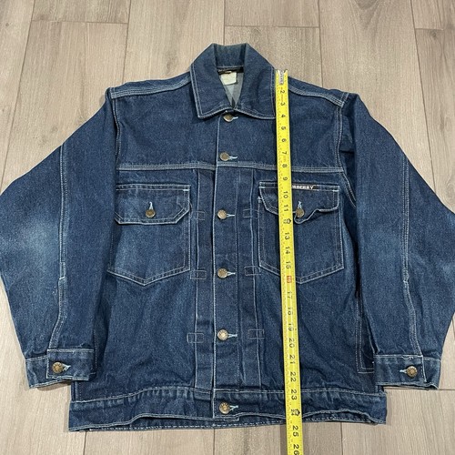 Vtg Burberry London Denim Jacket Type II Design Size Medium Logo Patch Wreath - Picture 7 of 12