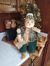 Primitive Christmas Snowman  doll, farmhouse snowman, winter Snowman  doll, 
