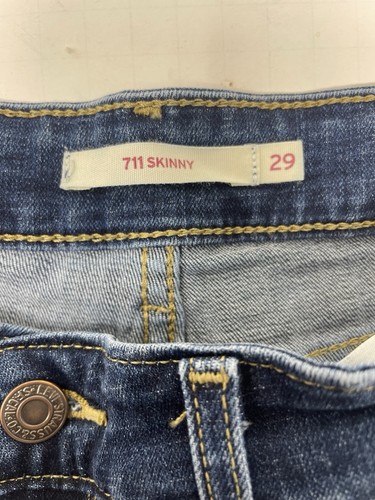Levi's 711 Skinny Jeans Womens 29x30 Blue Mid Rise Dark Wash Stretch Distressed  - Picture 5 of 9