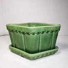 Shawnee Vintage Pottery Green Art Deco Diamond  Flowerpot Planter 7 1/2”