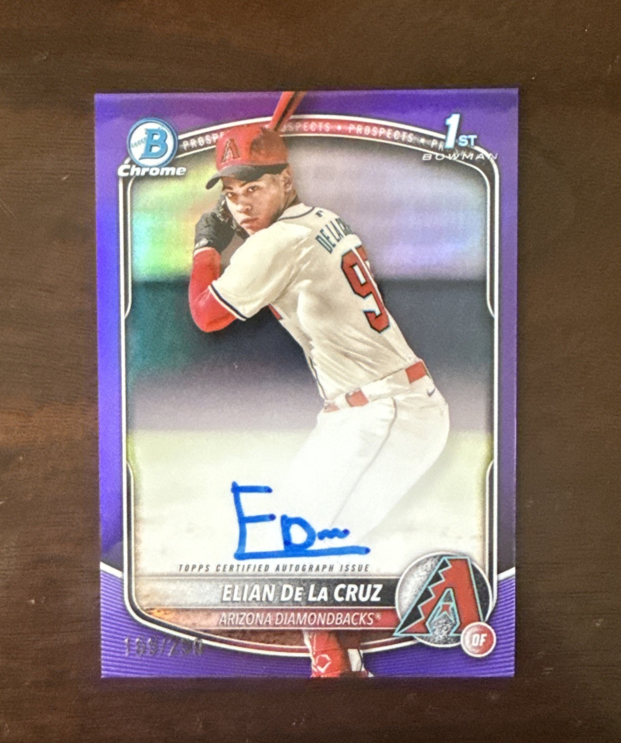2025 Bowman Chrome 1st Auto True Purple Elian De La Cruz #/250 Diamondbacks