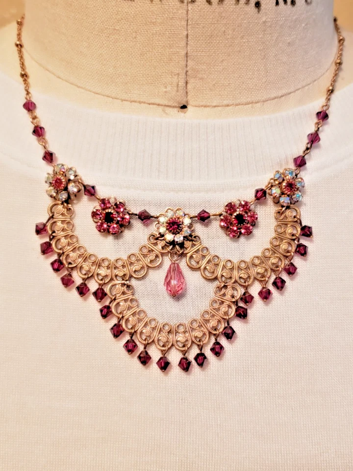 Liz Palacios розовое золото тон розовый AB Swarovski кристалл винтажный стиль ожерелье - Изображение 2 из 4