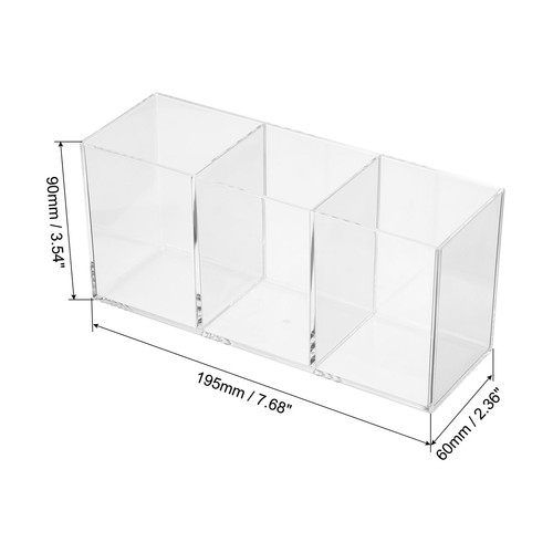 3 Compartments Clear Acrylic Pen Holder Pencil Holder Organizer Cup, Transparent - Picture 2 of 6