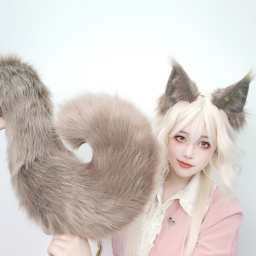 Halloween Animal Squirrel Ears Headband Tail Faux Fur Party Costume Cosplay Prop - Picture 11 of 13