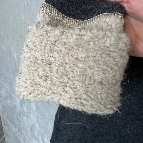 Tory Burch XL Angelina Turtleneck Sweater Boucle Trim Alpaca Wool Gray Beige - Picture 8 of 8