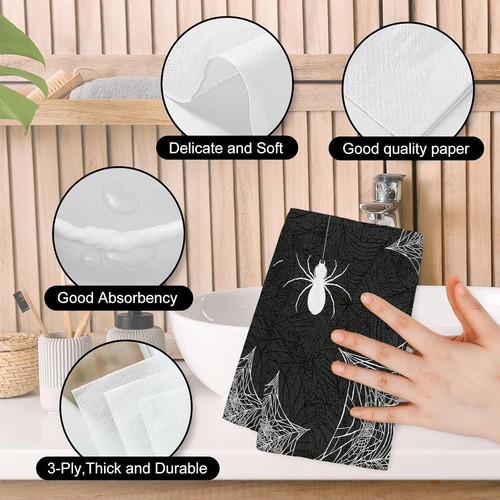 AnyDesign 80Pcs Halloween Guest Napkins Black White Spider Web 7.8 x 4.3 inch - Picture 7 of 7
