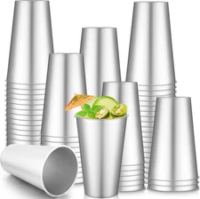 100 Pack 16 Oz Disposable Plastic Cups Aluminum Party Tumbler Stackable Plastic 