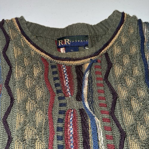 Vintage R&R Casuals Sweater Mens XL 90s Coogi Style 3D Textured Knit Earth Tones - Picture 9 of 17