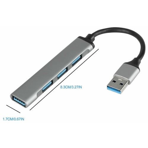 USB 3.0 4 Port Hub Splitter Slim & Sleek Aluminum for PC Mac Laptop Desktop - Picture 3 of 6