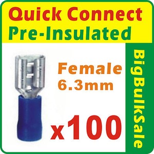 100 x Blue Quick Connect Female Pre-Insulated Terminal Wiring