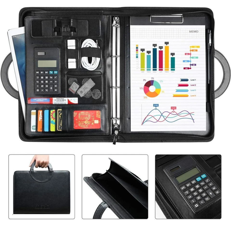 Cartella Portadocumenti A4 Con Cerniera Pelle Impermeabile Organizer Da Viaggio - Immagine 2 di 4