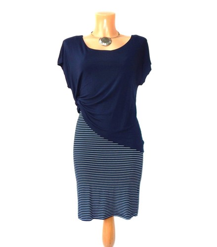 Nautical Stripe Bodycon Stretch Dress Doubled Top Office Cocktail Party Holiday - Picture 5 of 11