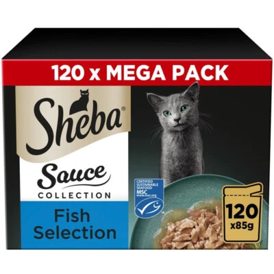 120 x 85g Sheba Sauce Collection in Fish Adult Wet Cat Food Pouches Mixed Gravy