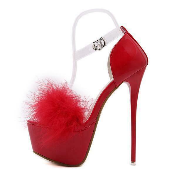 Sexy Sexy Sexy Womens Fur Trim Peep Toe Ankle Strap Stiletto Dance Party shoes High Heels 0605c5 Sexy Sexy Sexy Womens Fur Trim Peep Toe Ankle Strap Stiletto Dance Party shoes High Heels 0605c5