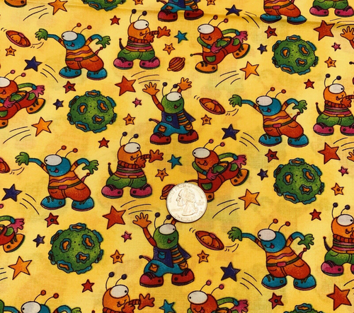 OOP "Wild Things" Alien Galaxy Fabric By Cheri L Strole For SSI Green Yellow BTY - Picture 7 of 17