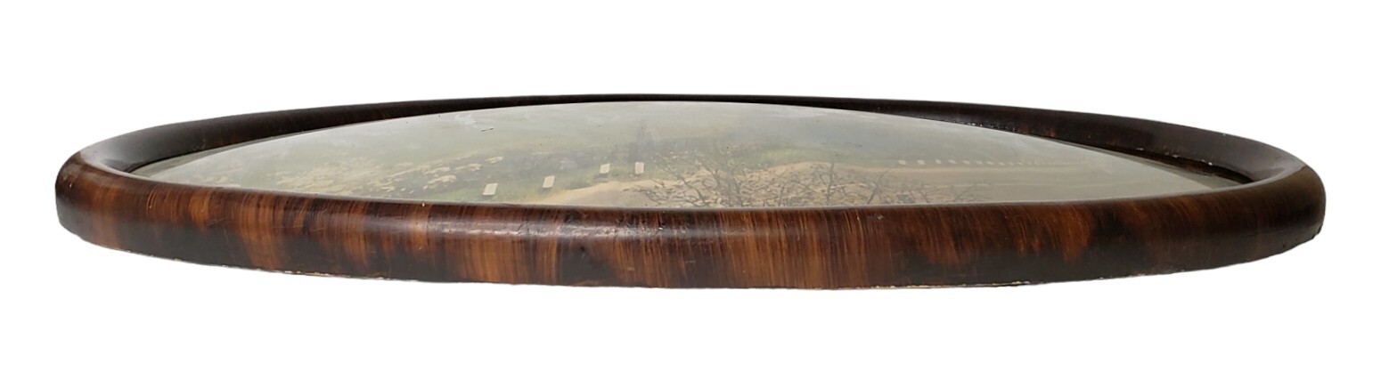 Antique Tiger Stripe Wood Oval Picture Frame Convex Bubble Glass ...