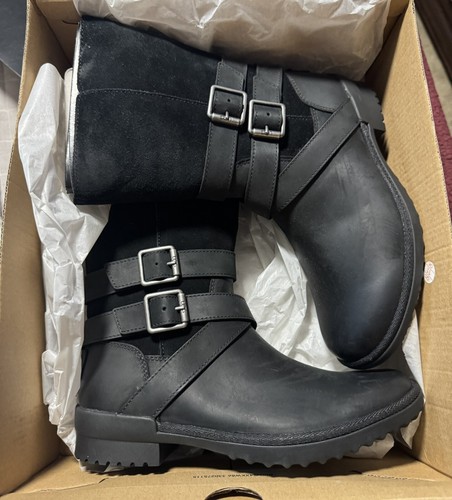 Ugg Lorna Waterproof Boot Black Leather Size 5.5 Riding Snow NIB - Picture 10 of 12