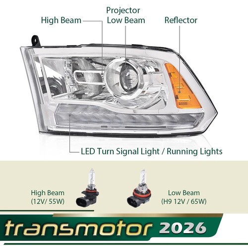Fit For 2013-2018 Dodge Ram 1500 2500 3500 Chrome LED DRL Headlights Headlamps - Picture 4 of 11