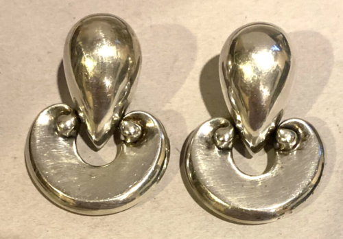 VTG VON MUSULIN~STERLING DOORKNOCKER MCM Iconic Etruscan Huge Clip-On Earrings - Picture 5 of 11
