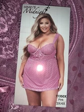 Plus Size 2 Piece Heart & Lace Babydoll & Thong Set Pink 3x/4x (fits Like 1x2x)