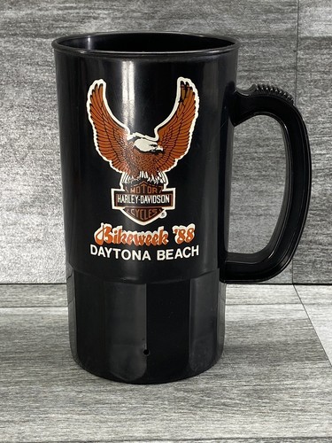Vintage Harley Davidson Bikeweek 1988 Daytona Beach Super Liter Bierbecher USA schwarz
