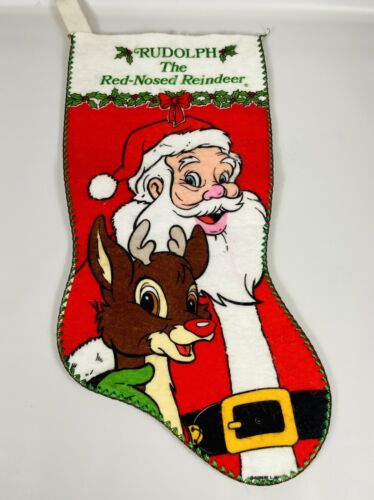 Vintage Santa Rudolph the Red Nosed Reindeer Stocking Robert L. May Co. - Picture 1 of 7