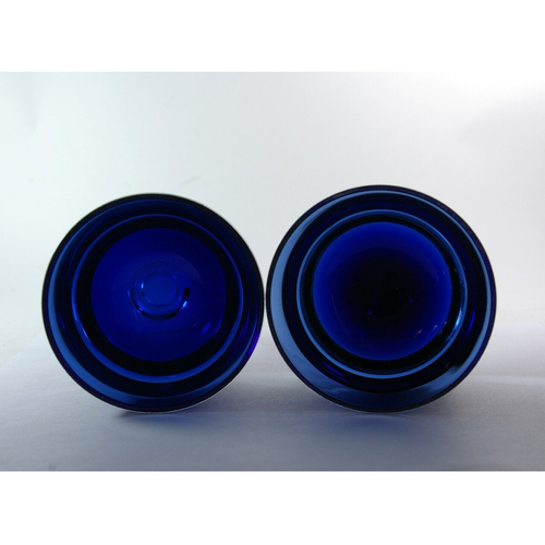 Cobalt Blue Hand Blown Cased Glass Pedestal Dessert Cups Set of 2 Compotes - Picture 5 of 6