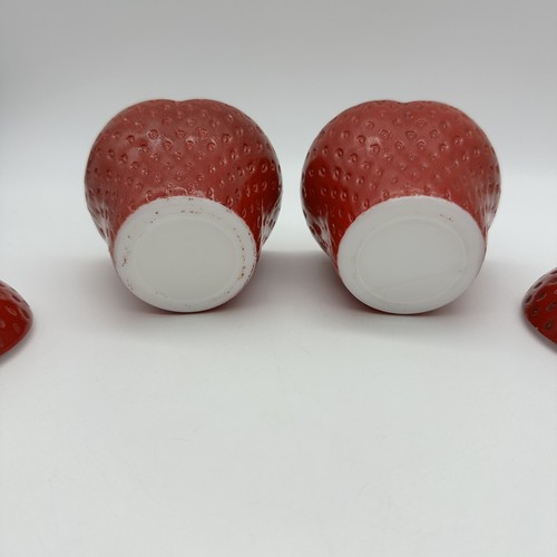 Vintage 1940s Milk Glass Strawberry Jars with Lids Covered condiment Dishes - Picture 10 of 12