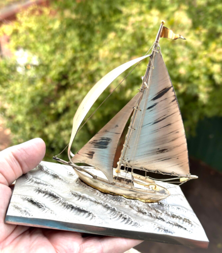 Antique - Vintage - Japanese Gilt & Silver Sailing Yacht - Takehiko Seki - Picture 8 of 24