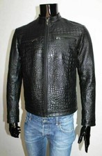 Men's Real Leather Crocodile Pattern Jacket Biker Motorcycle Black Coat
