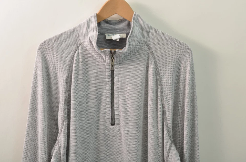 Camisa de malla reversible Tommy Bahama para hombre grande 1/4 cremallera pulóver gris falso Foto 2 de 4