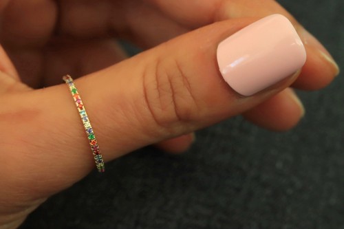Rainbow Ring Multi Colored CZ Dainty 925 Sterling Silver Ring Band Nickel Free - Picture 5 of 6