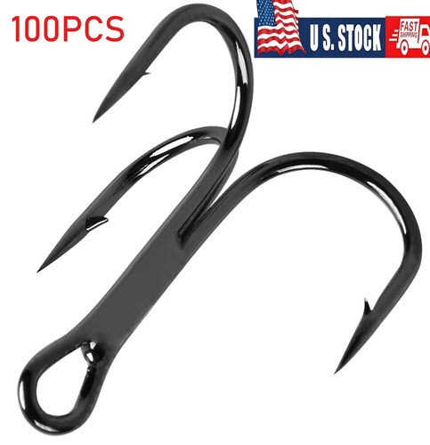 100PCS Black Treble Fishing Hooks High Carbon Treble Hooks Sharp Size #2—#12 - Picture 8 of 10
