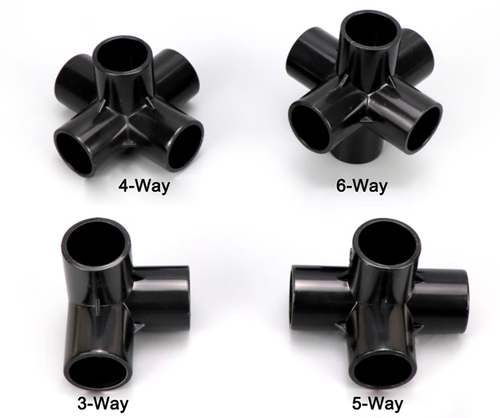 Black Plastic PVC Water Pipe Fittings 3-Way 4-Way 5-Way 6-Way Corner Elbow - Picture 2 of 4