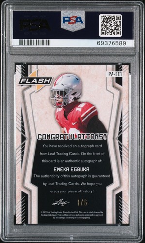 2022 Leaf Flash Orange Metalized Sparkles EMEKA EGBUKA /6 PSA 9 MINT Auto - Picture 2 of 2