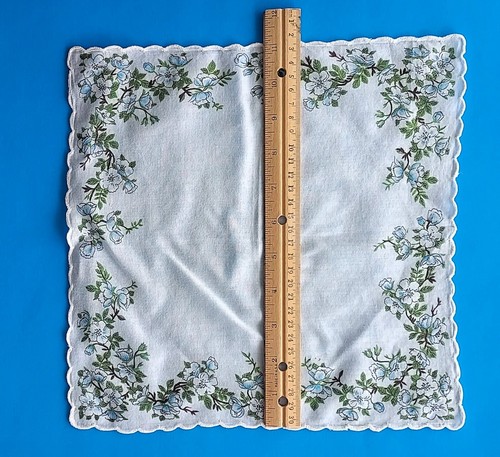 Vintage 60er Jahre Taschentuch Taschentuch Hartriegel Blüten floral blau gewellt - Bild 4 von 5