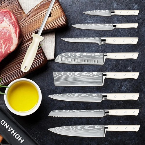8PC Japanese Kitchen Knives Damascus Pattern Chef Knife Set White+Bag+Sharpen AU - Picture 13 of 20