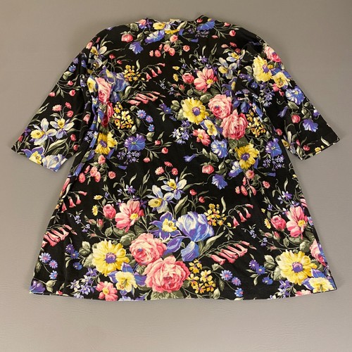 VTG Victorias Secret Floral Print Tunic Dress M/L Top Short Sleeve Black Purp - Picture 9 of 11