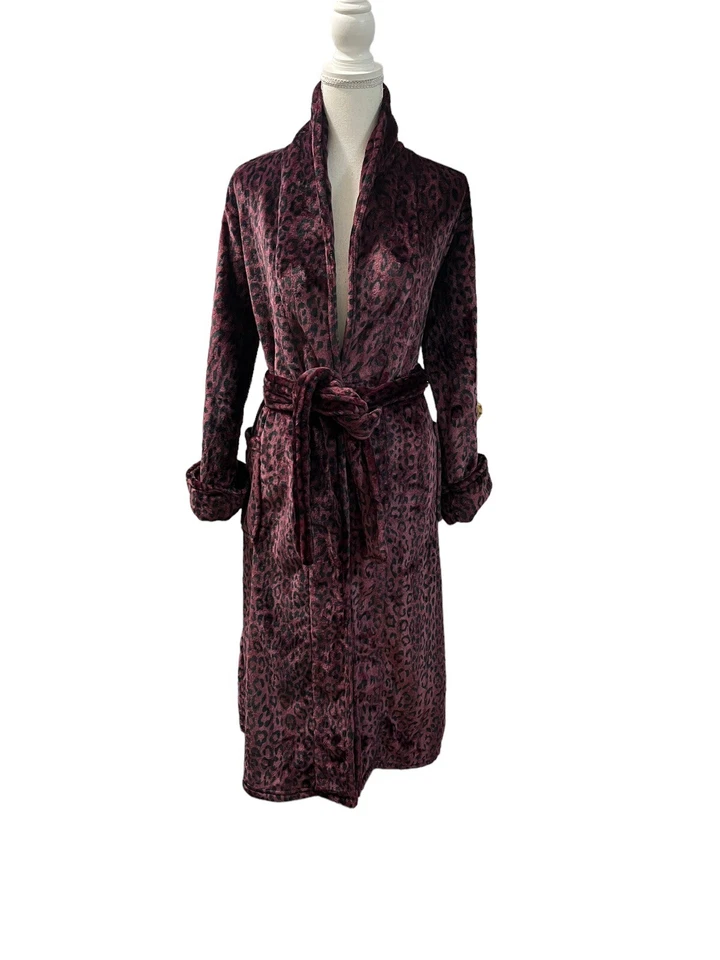 Bata Larga Polar Ultra Suave Estampado Animal Leopardo Natori Private Luxuries M Foto 2 de 4