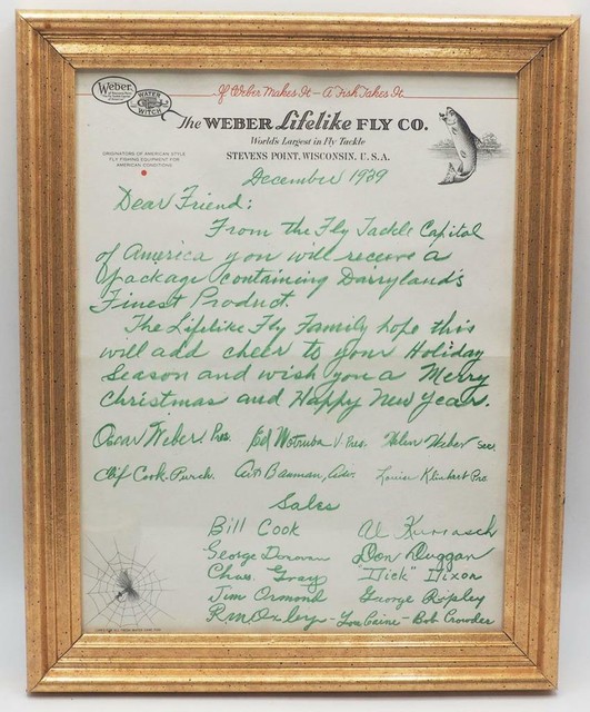 Antique Fly Fishing Weber Lifelike Fly Co. Company Signed Christmas Letter Antique Fly Fishing Weber Lifelike Fly Co. Company Signed Christmas Letter