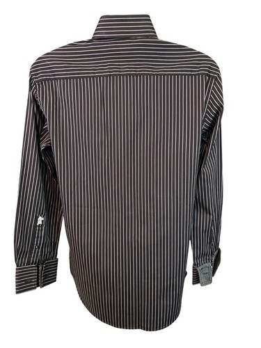 Bugatchi Uomo Button Up Dress Shirt 15 32/33 Black White Striped Corpcore Preppy - Picture 2 of 8