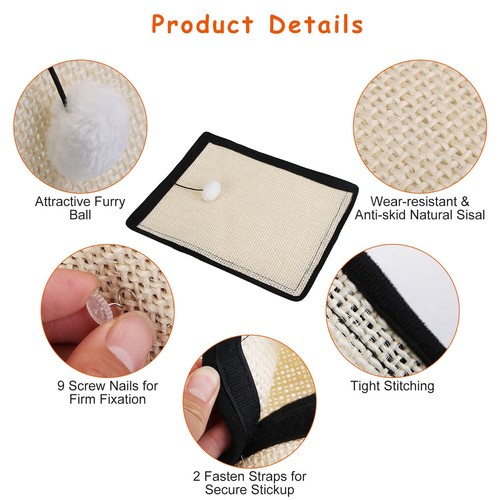 15"x11.4" Natural Sisal Cat Scratcher Mat Scratching Pad Furniture Protector - Picture 8 of 13