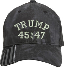 Trump 45/47 Embroidered Structured One Size Fits Most Hat with US Flag on bill