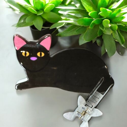 Black Cat Claw Clip Hair Accessory Acrylic Kitten Cat Lady Hair Pin Kitty Gift - Picture 1 of 6