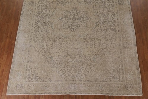 Vintage Muted Beige Floral Tebriz Area Rug 10'x13' traditional Hand-knotted Rug - Picture 5 of 12